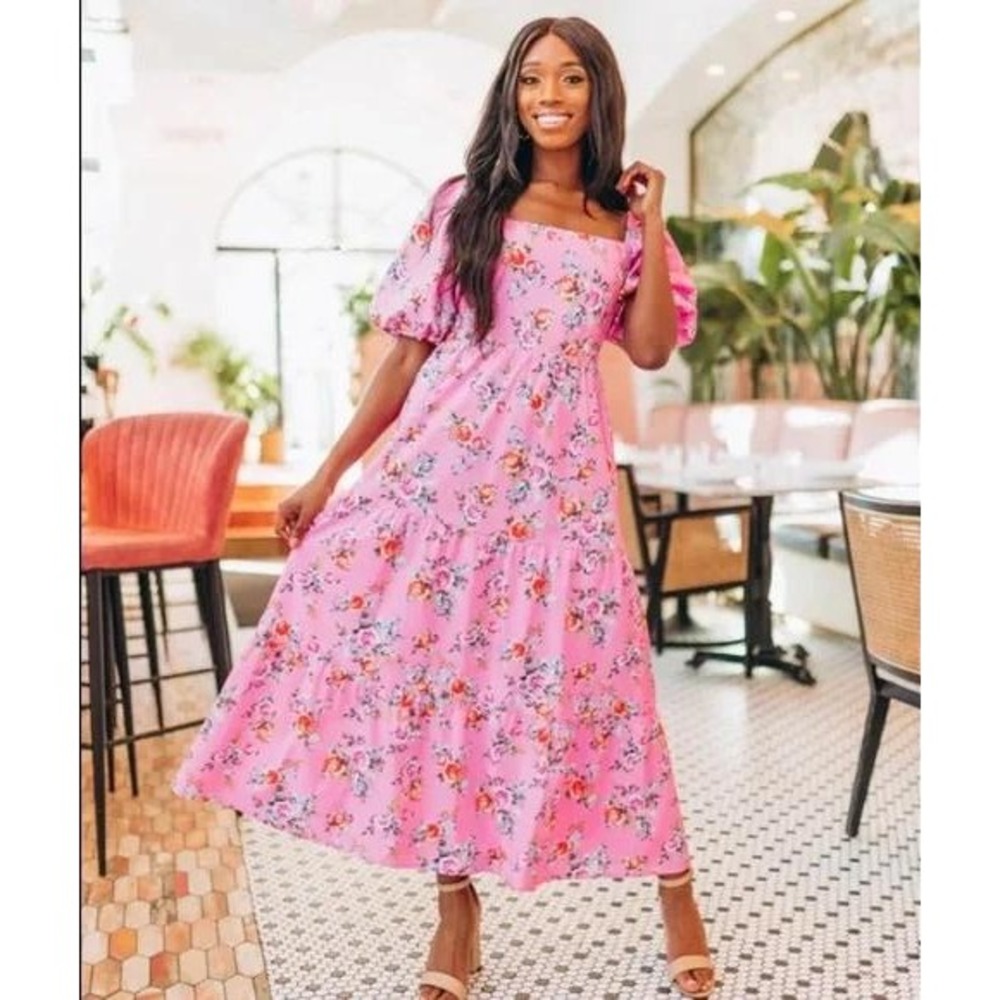Buddy Love Posie‎ Puff Sleeve Maxi Dress in pink - Size Medium - Picture 9 of 9